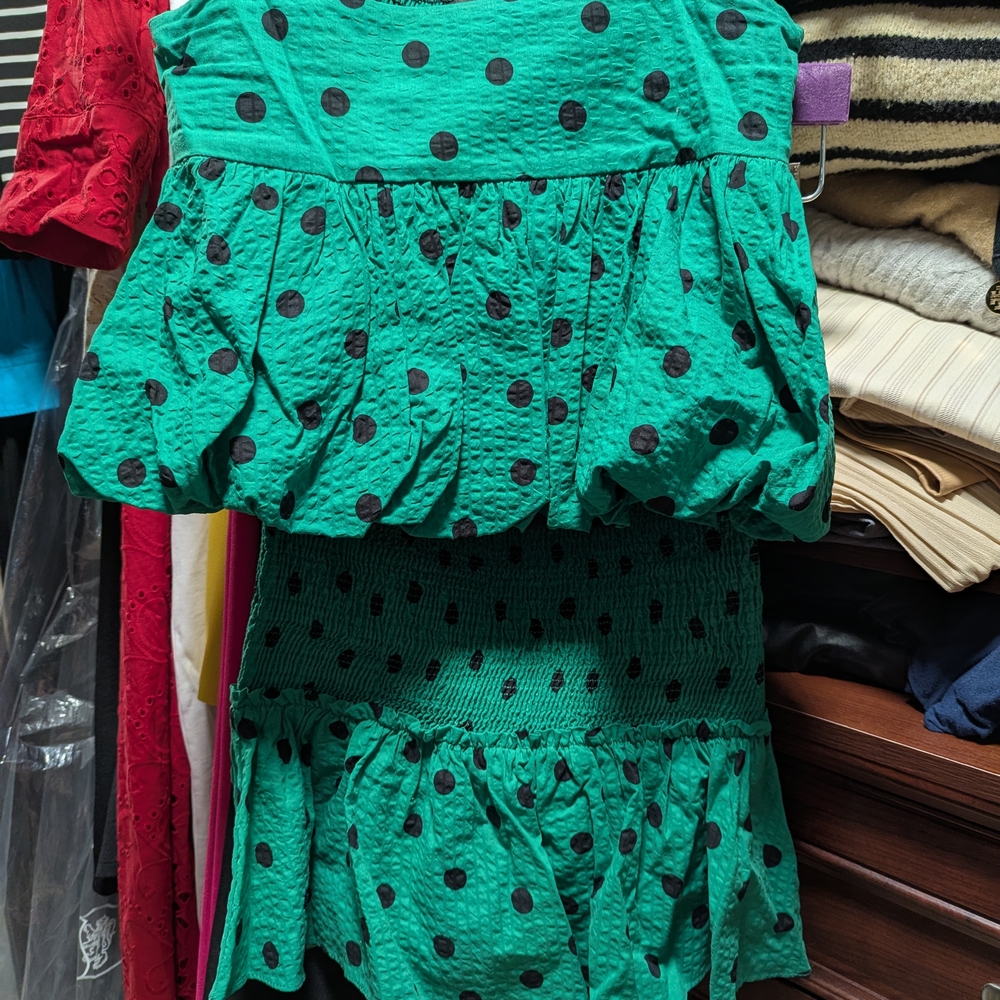 Zara 2 Piece Peplum Top And Skirt with Black Polka Dots